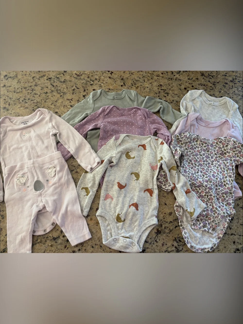 Carter's Long-Sleeve Baby One-Pieces- Pink, Purple & Gray- lot of 8 sz 3 months